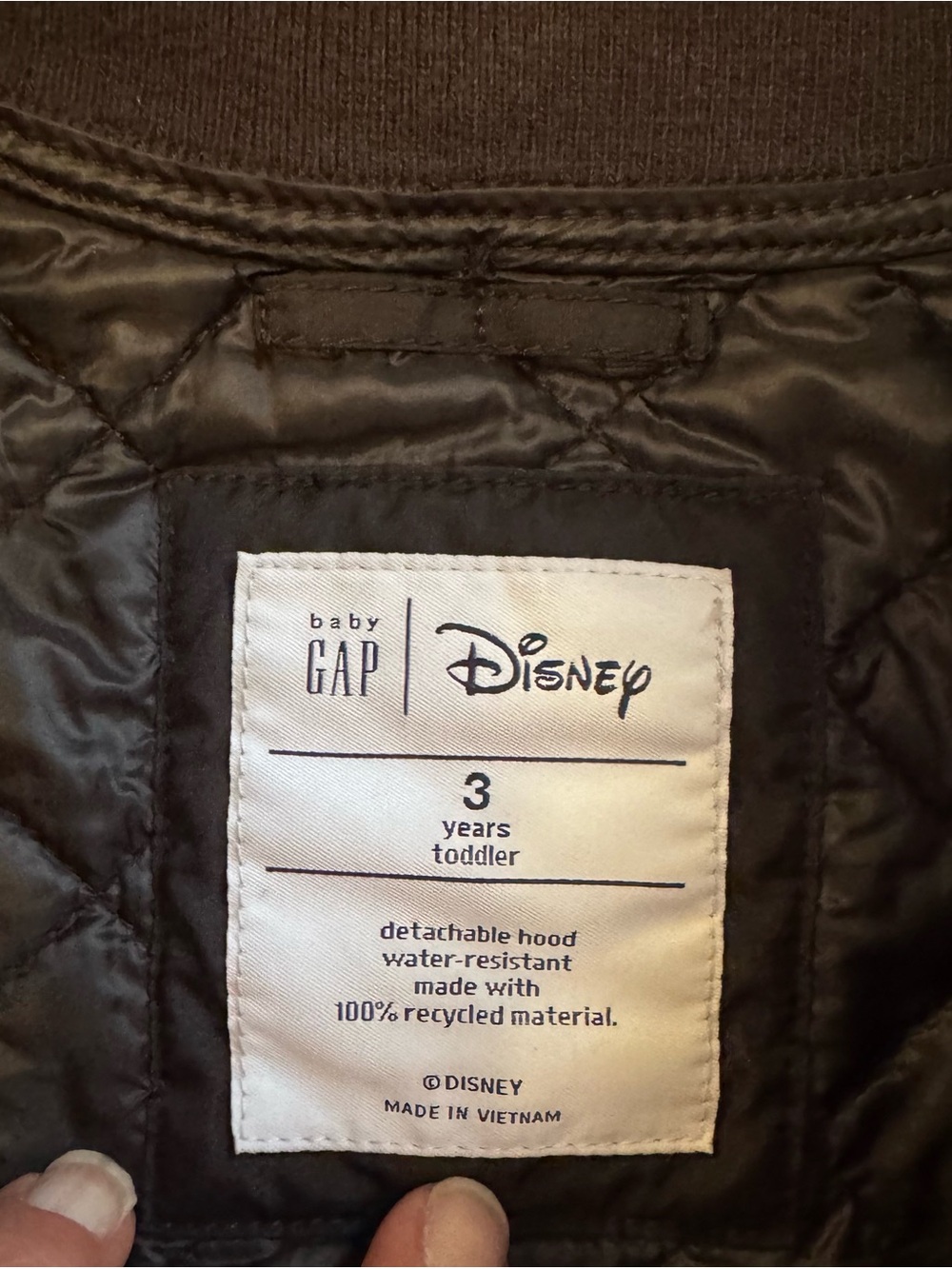 Mickey Mouse GAP Black Quilted Hooded Puffer Jacket with Ear Detail - Picture 2 of 3